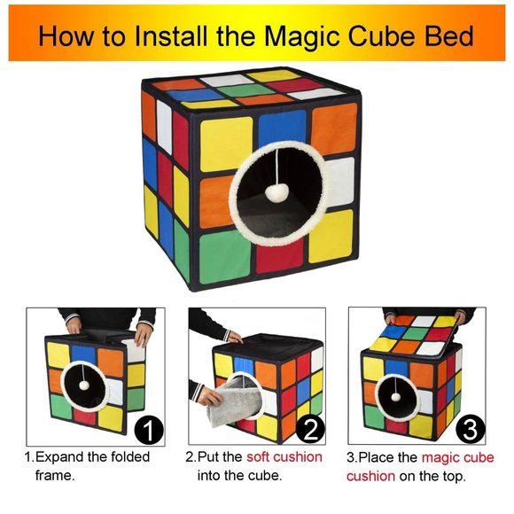 Cat Condo Rubics Cube Primary Colors Fun Cubby Bed Blue Red Yellow White Green - Picture 4 of 5